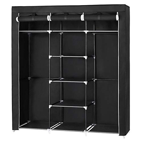 SONGMICS Armario Closet Organizador Textil Plegable Color Negro 175 x 150 x 45 cm RYG12B