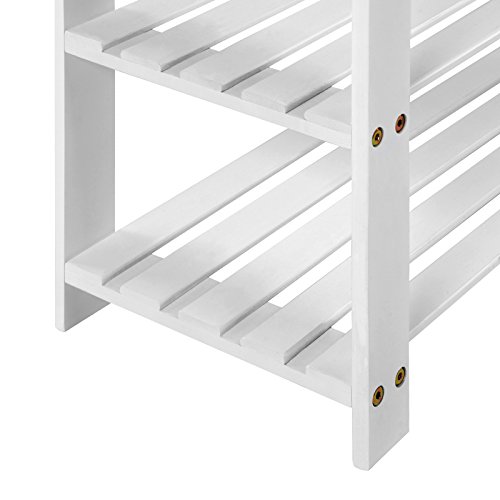 SONGMICS Banco Zapatero de bambú, Estantería para Zapatos con 3 estantes, 70 x 28 x 45 cm Ideal para Entrada, Baño, Sala de Estar, Pasillo, Blanco LBS04B