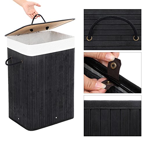 SONGMICS Cesto para la Colada, Cubo para Ropa Sucia, Forma Rectangular, Capacidad de 72 L, 40 x 30 x 60 cm, Negro LCB10B