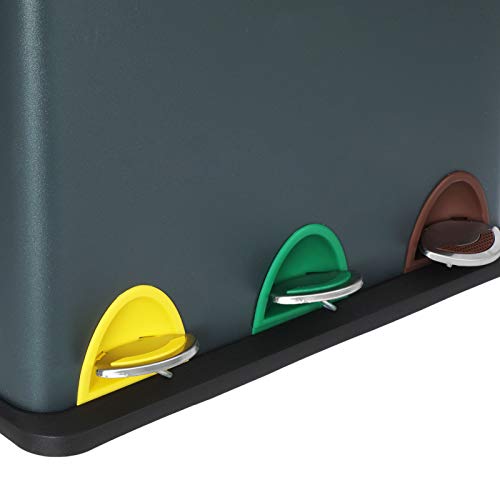 SONGMICS Cubo de Basura, Basurero con Pedal 3 en 1, 24 Litros, Sistema de Separación de Residuos para la Cocina, Duradero, Fácil de limpiar, Acero, Gris Ahumado LTB24GS