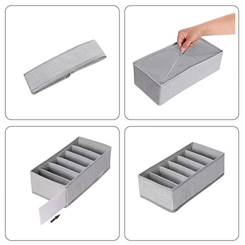 SONGMICS Organizador para Cajones con Compartimentos, Caja de Almacenaje Plegable, Organizador de Armario para Ropa Interior, Calcetines, Set de 4 Piezas, Gris Oscuro, RYUS04W