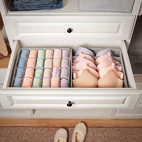 SONGMICS Organizador para Cajones con Compartimentos, Caja de Almacenaje Plegable, Organizador de Armario para Ropa Interior, Calcetines, Set de 4 Piezas, Gris Oscuro, RYUS04W