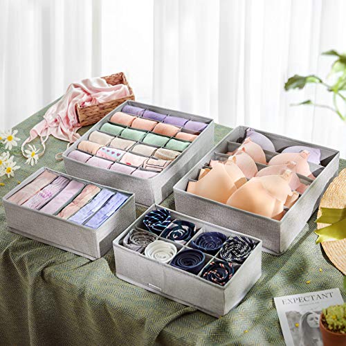 SONGMICS Organizador para Cajones con Compartimentos, Caja de Almacenaje Plegable, Organizador de Armario para Ropa Interior, Calcetines, Set de 4 Piezas, Gris Oscuro, RYUS04W