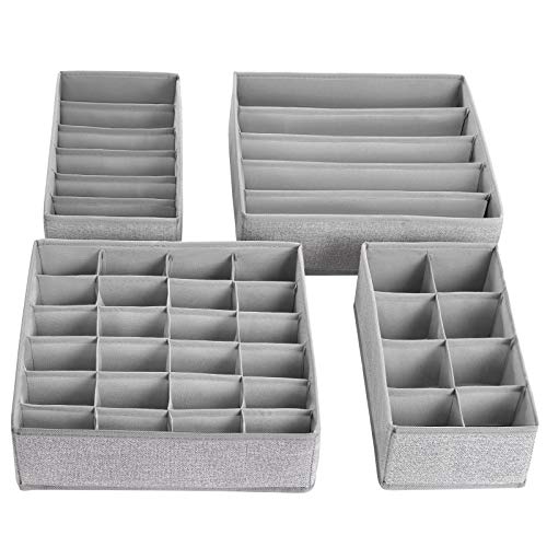 SONGMICS Organizador para Cajones con Compartimentos, Caja de Almacenaje Plegable, Organizador de Armario para Ropa Interior, Calcetines, Set de 4 Piezas, Gris Oscuro, RYUS04W