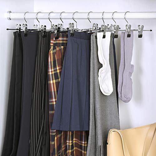 SONGMICS Perchas para Pantalones Metal, 20 Unidades, 31 x 10,5 cm, Antideslizantes, Perchas para Faldas con Clip, Color Plateado CRI003-20