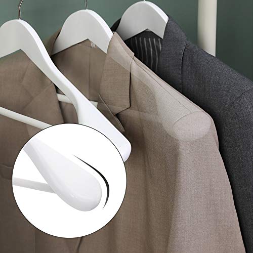 SONGMICS Perchas para Trajes, Juego de 6, Perchas de Madera Maciza con Hombros Extra Anchos, Antideslizantes para Trajes, Abrigos, Pantalones, Gancho Giratorio 360°, Blanco CRSH06WT