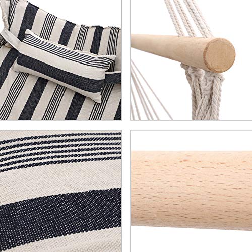 SONGMICS Silla Hamaca Colgante con Almohada y Reposapiés, Silla Giratoria Acolchada XL, 70 x 120 cm, Capacidad de Carga 200 Kg, Interior y Exterior, Rayas Azules y Blancas GDC46WQ