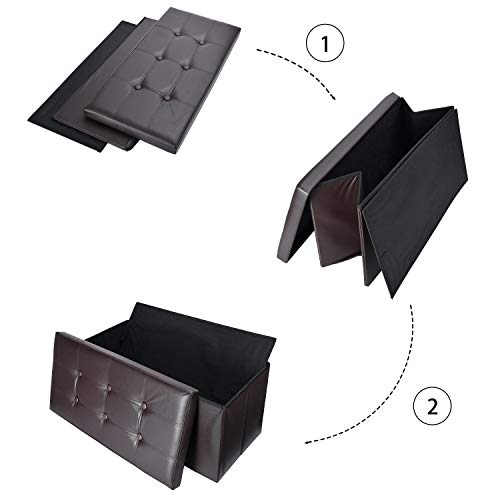 Soontrans Baúl Puff Taburete Almacenaje Plegable Caja Asiento Banqueta de Almacenamiento 76 x 38 x 38 cm máxima de 300 kg(Marrón)