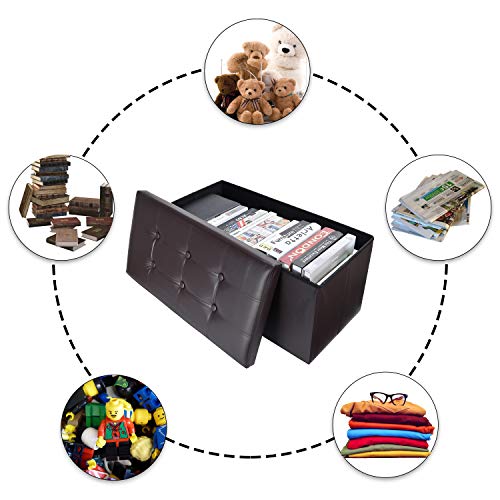 Soontrans Baúl Puff Taburete Almacenaje Plegable Caja Asiento Banqueta de Almacenamiento 76 x 38 x 38 cm máxima de 300 kg(Marrón)