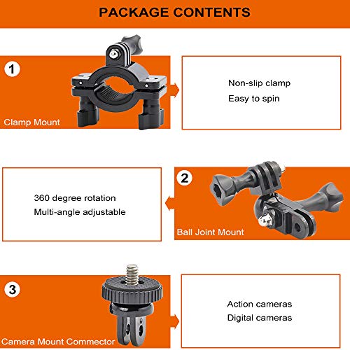 Soporte bici cámara acción, woleyi Soporte manillar bicicleta, Soporte 360° rotación ajustable multidirección, para GoPro Hero 8 7 6 5 4 3 2 y todas las cámaras