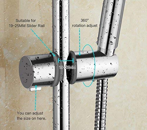Soporte de ducha Joyoldelf Ajustable 18-25mm ABS Cabezal de ducha Deslizante Repuesto para cabezal Cursor Brazo de sujeción 360° Rotar Bracket, Cromado