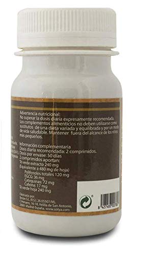 Sotya Té Verde 200 comprimidos (dos botes de 100 C/U) 500 Mg,  potente antioxidante, poder depurativo y desintoxicante, bueno para tu corazón, ayuda al control del peso, fortalece los huesos.