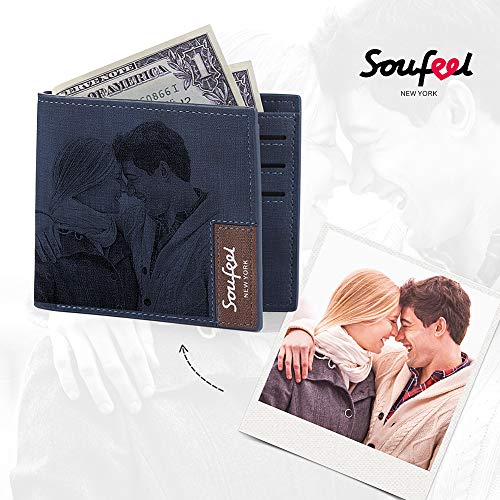 SOUFEEL Cartera Billetera Personalizado de Foto Hombre Plegable Cuero Regalo para Familia Novio