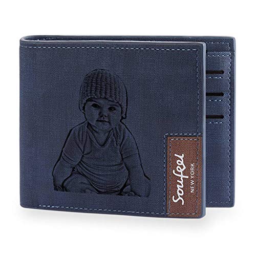 SOUFEEL Cartera Billetera Personalizado de Foto Hombre Plegable Cuero Regalo para Familia Novio