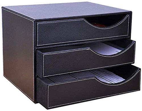 Soul hill Negro Organizador de Escritorio con 3 cajones, Ministerio del Interior del Archivo Caja de Almacenamiento Organizador, el Organizador de Cuero Soporte for Documentos, Novedades, Cosmética
