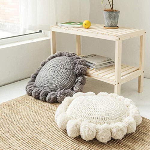 Soul hill Nordic Bola de Hadas Viento Almohada Redonda Hecha a Mano Tejida esponjosa cojín del sofá decoración de la habitación Modelo Simple Gris 45x45cm