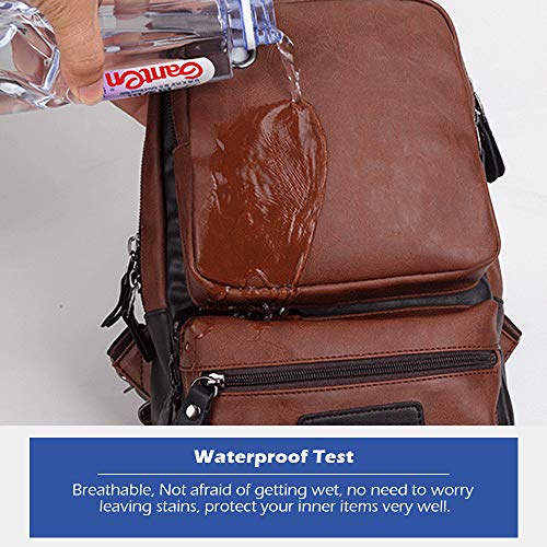 SPAHER Bolso Bandolera Hombre Mochila de Pecho Piel Cuero Bolsa Bolsos de Mochila Deportivo Bolsa Sling Crossbody Messenger Bag Daypack para Negocio Deporte Senderismo Viajes Marrón