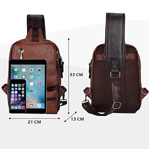 SPAHER Bolso Bandolera Hombre Mochila de Pecho Piel Cuero Bolsa Bolsos de Mochila Deportivo Bolsa Sling Crossbody Messenger Bag Daypack para Negocio Deporte Senderismo Viajes Marrón