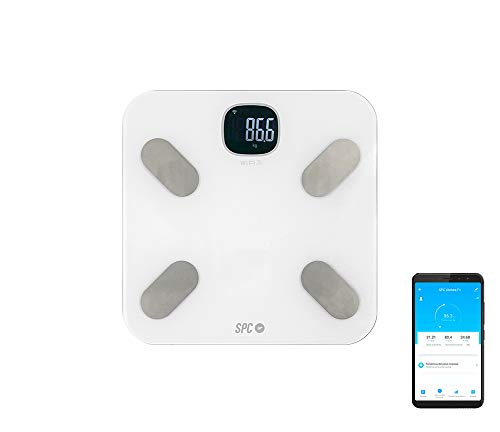 SPC Atenea Fit - Báscula de análisis aorporal inteligente Wi-Fi, para usuarios ilimitados (compatible con Amazon Alexa y Google Home) – Color Blanco