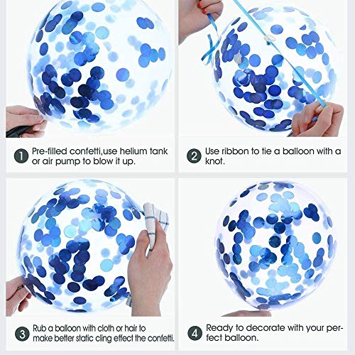 SPECOOL Globos de látex Rellenos de Confeti Azul Feliz cumpleaños Letras de Globos Papel de Aluminio Corazón Estrella con Cintas para la decoración de cumpleaños Artículos para Fiestas (Azul)