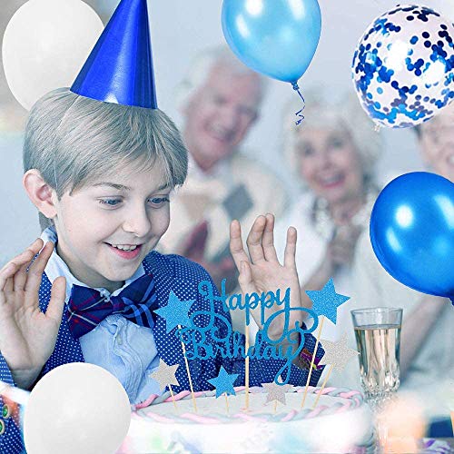 SPECOOL Globos de látex Rellenos de Confeti Azul Feliz cumpleaños Letras de Globos Papel de Aluminio Corazón Estrella con Cintas para la decoración de cumpleaños Artículos para Fiestas (Azul)