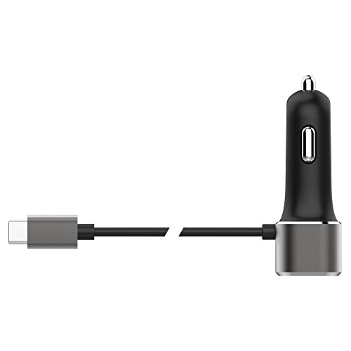 Spigen USB tipo C 27W Cargador de coche 2. 4A Puerto USB A + 3A Cable USB C incorporado 1M Mechero Cargador USB para Smartphones,Tabletas