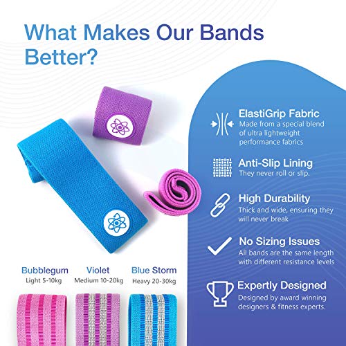 Sports Laboratory Bandas Elasticas Gluteos Set de 3 Bandas para Ejercicios de Trasero, Fitness y Entrenamientos, Resistencia Alta, Media y Baja, Incluye Bolsa, Póster con Ejercicios, Manual & Videos