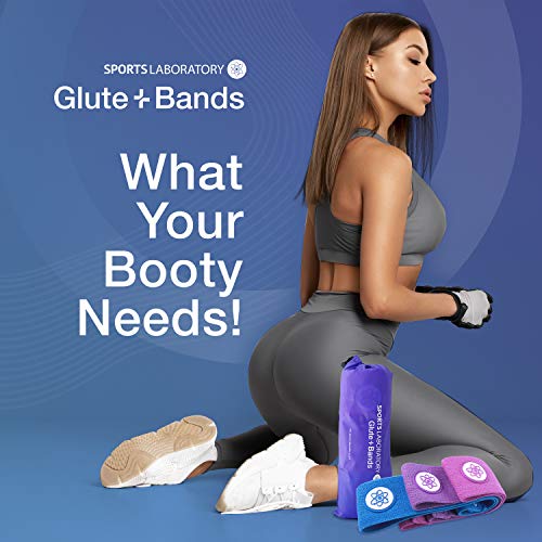 Sports Laboratory Bandas Elasticas Gluteos Set de 3 Bandas para Ejercicios de Trasero, Fitness y Entrenamientos, Resistencia Alta, Media y Baja, Incluye Bolsa, Póster con Ejercicios, Manual & Videos