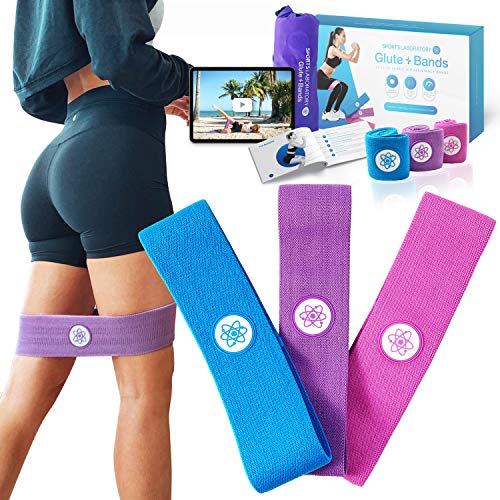 Sports Laboratory Bandas Elasticas Gluteos Set de 3 Bandas para Ejercicios de Trasero, Fitness y Entrenamientos, Resistencia Alta, Media y Baja, Incluye Bolsa, Póster con Ejercicios, Manual & Videos