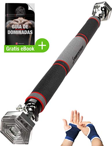 Sportstech KS200 Barra dominadas Puerta con Sistema Hexagonal Patentado. Palanca tensora de Seguridad, 6 Puntos de presión. Carga máxima 300kg. Incluye Guantes y ebook Gratis (KS200 Plata)