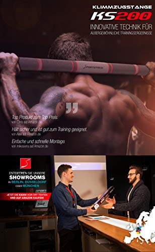 Sportstech KS200 Barra dominadas Puerta con Sistema Hexagonal Patentado. Palanca tensora de Seguridad, 6 Puntos de presión. Carga máxima 300kg. Incluye Guantes y ebook Gratis (KS200 Plata)