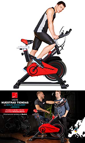 Sportstech SX100 Bicicleta Indoor; Volante de inercia 13kg; reposabrazos Acolchados, Asiento cómodo, pulsometro, Sistema de transmisión por Correa y Motor silencioso - con Kinomap & eBook Gratis