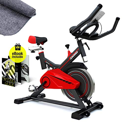 Sportstech SX100 Bicicleta Indoor; Volante de inercia 13kg; reposabrazos Acolchados, Asiento cómodo, pulsometro, Sistema de transmisión por Correa y Motor silencioso - con Kinomap & eBook Gratis