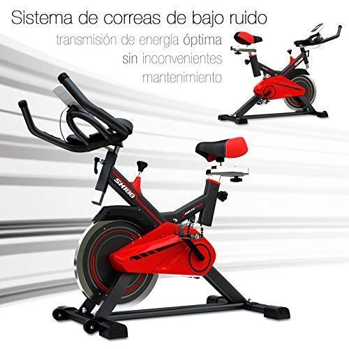Sportstech SX100 Bicicleta Indoor; Volante de inercia 13kg; reposabrazos Acolchados, Asiento cómodo, pulsometro, Sistema de transmisión por Correa y Motor silencioso - con Kinomap & eBook Gratis