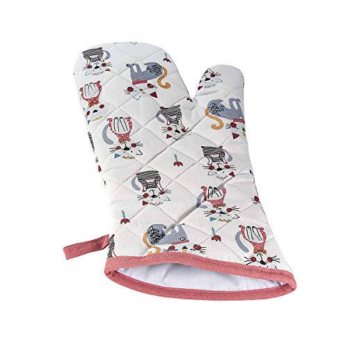 SPOTTED DOG GIFT COMPANY Manoplas para Horno, Guantes de Cocina, Resistentes al Calor con Puños Largos, Divertido Diseño de Gato y Casa, Regalos para Cocineros y Amantes de los Gatos