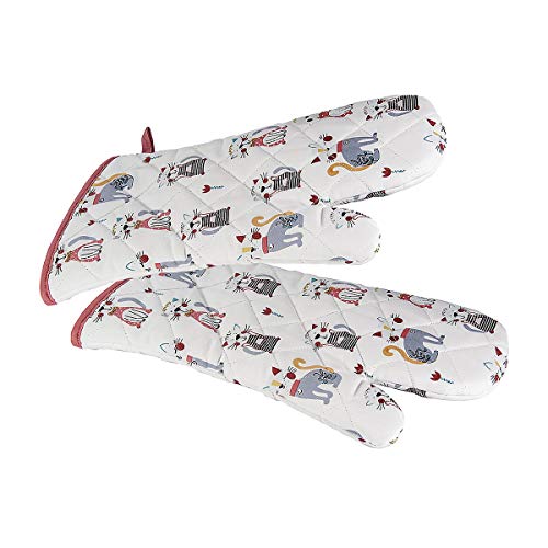 SPOTTED DOG GIFT COMPANY Manoplas para Horno, Guantes de Cocina, Resistentes al Calor con Puños Largos, Divertido Diseño de Gato y Casa, Regalos para Cocineros y Amantes de los Gatos