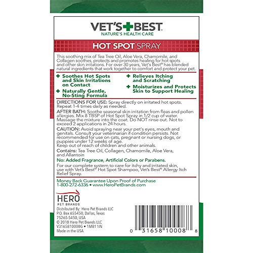 Spray Natural para aliviar la picazón en Perros Hot Spot de Vets Best