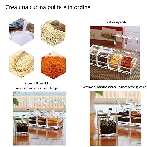 Sprießen Juego De Condimentos De AcríLico, Paquete De 4, Frasco De Condimento para Caja De Almacenamiento - Botella De Condimento con Tapa Y 4 Cucharadas, Utensilios De Cocina