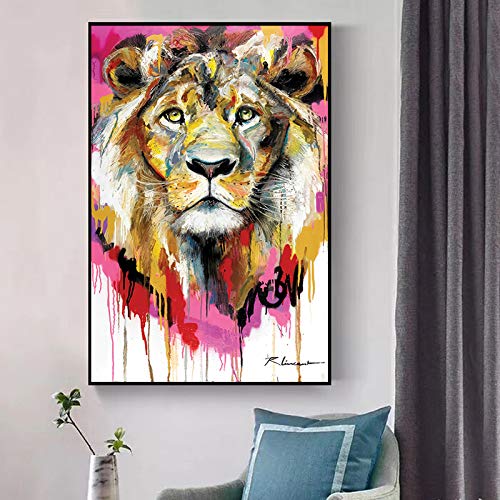SQSHBBC Animales Abstractos Carteles e Impresiones en Lienzo Arte de la Pared Pinturas al óleo Acuarela Imagen de león para complementos de Sala Muebles para el hogar   60x90cm Sin Marco