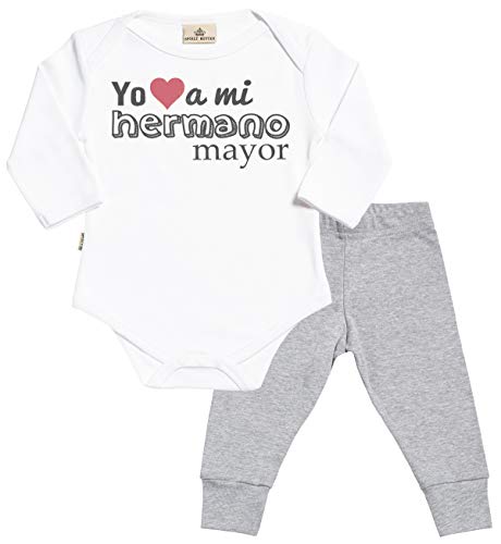 SR - Yo (Heart Shape) a mi Hermano Mayor Regalo para bebé - Blanco Body para bebés & Gris Pantalones para bebé - Ropa Conjuntos para bebé - 0-6 Meses