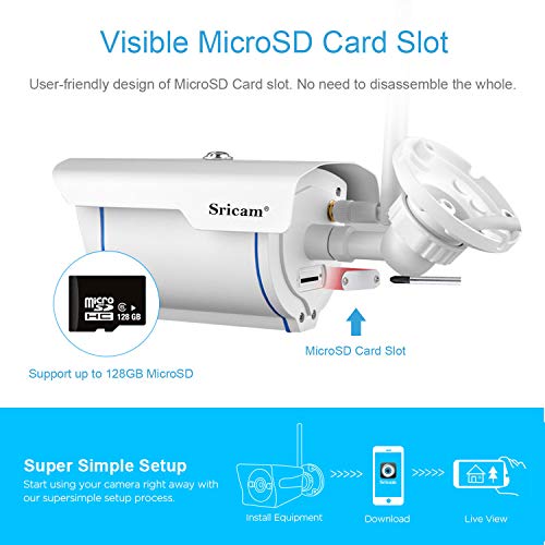 Sricam SP007 Cámara de Vigilancia Wifi Exterior, Visión Nocturna, HD 720P Impermeable IP66, Seguridad Exterior, Detección de Movimiento, Email Alarma Compatible con iOS Android y Windows PC