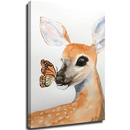 SSKJTC - Lienzo decorativo para pared, diseño de mariposas en la nariz de un ciervo de cola blanca, estirado y enmarcado listo para colgar de 50 x 30 pulgadas