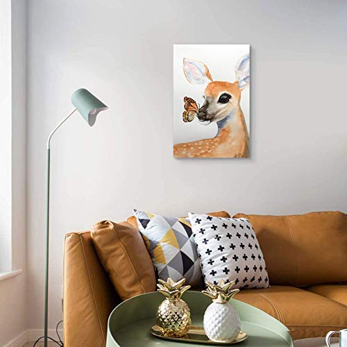 SSKJTC - Lienzo decorativo para pared, diseño de mariposas en la nariz de un ciervo de cola blanca, estirado y enmarcado listo para colgar de 50 x 30 pulgadas