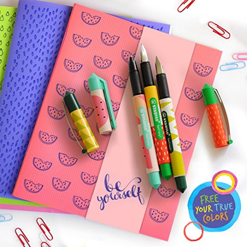 Stabilo becrazy pluma estilográfica con 3 cartuchos de tinta azul – melón