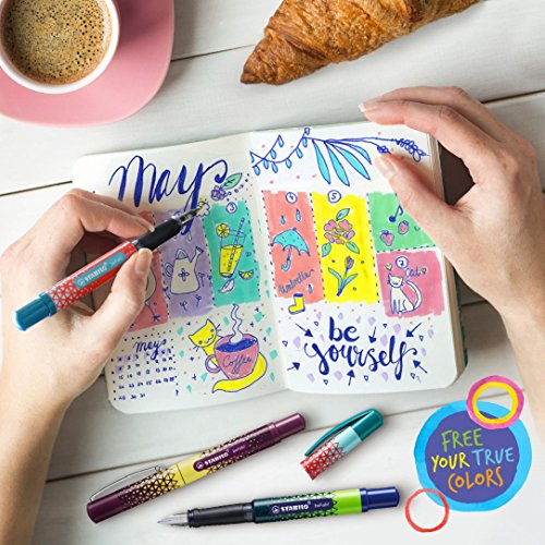 Stabilo becrazy pluma estilográfica con 3 cartuchos de tinta azul – melón