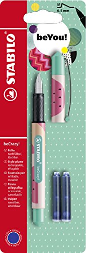 Stabilo becrazy pluma estilográfica con 3 cartuchos de tinta azul – melón