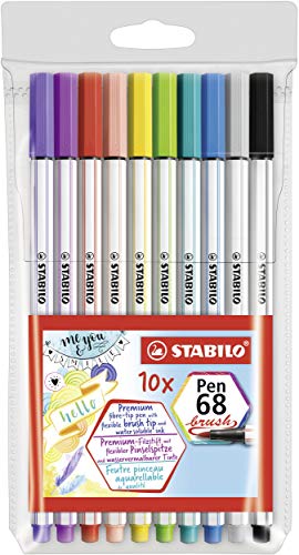STABILO Pen 68 brush Rotulador punta de pincel - Estuche con 10 colores