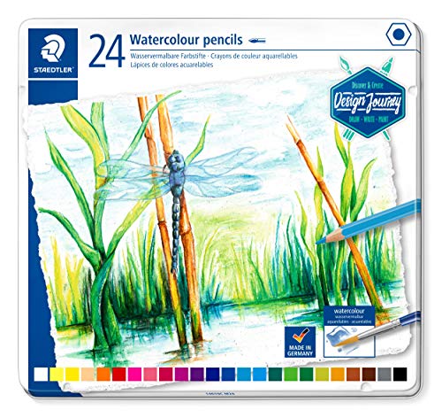 Staedtler 14610C M24 Design Journey. Caja metálica con 24 lápices acuarelables de colores surtidos.