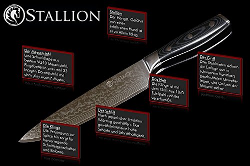 Stallion Cuchillo de Damasco Wave - Cuchillo de Chef 22 cm de Acero damasceno en una Elegante Caja de Regalo