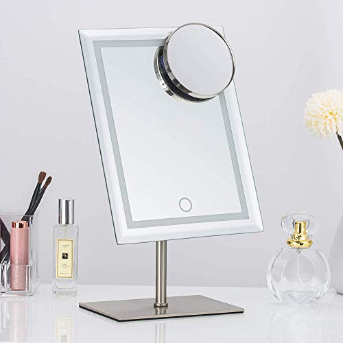 Star Vision Espejo de Maquillaje de Metal y Vidrio con 80 Mini Luces LED Ultra Brillantes, Base Resistente y función de Memoria y atenuación. 10X con el Espejo de Aumento Desmontable